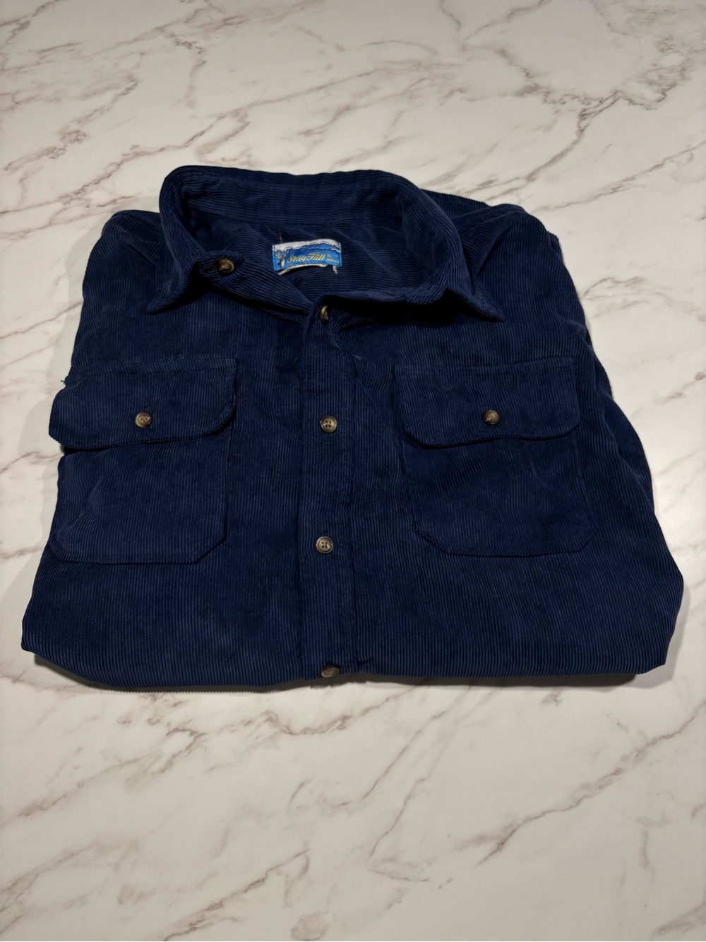 Men's Navy Corduroy Button-Down Shirt with Chest Pockets - Stag Hill